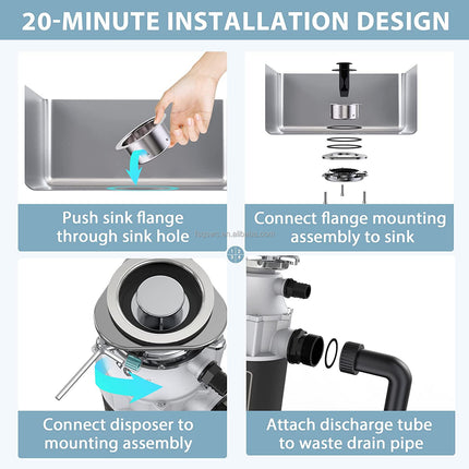 Household Food Waste Disposal Unit 1150ml DC Motor 3600RPM Continuous Kitchen Sink Grinder