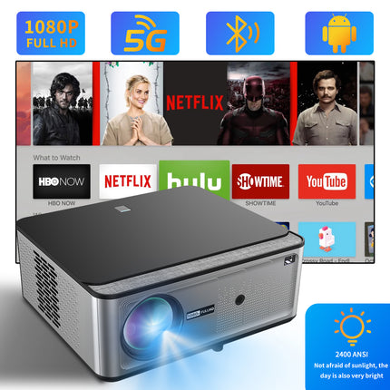 4K Smart Projector Android 12 WiFi Portable 2400 Lumens Stereo Speaker Home Theater