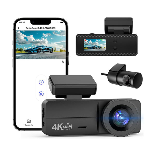 4K Dual Lens Car Dash Camera with WiFi App Control and Rear Camera Recording