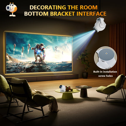 Portable Smart Projector 720p Big Screen 150 Inch WiFi6 Auto Keystone White