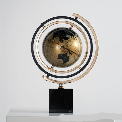 Black Decorative Globe with Marble Base and Premium Zinc Alloy for Desk or Home
