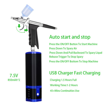 Portable Wireless Airbrush Kit USB Rechargeable Mini Compressor for Makeup Nail Art Cake Decorating