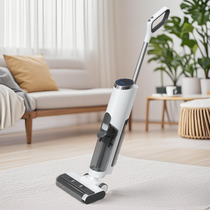 Cordless Floor Washer & Vacuum with Voice Alerts, Digital Screen, and Self-Cleaning Roller