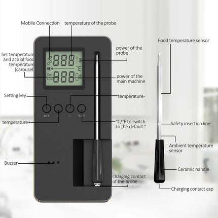 Bluetooth Meat Probe Thermometer for Precise Cooking & Grill Tracking