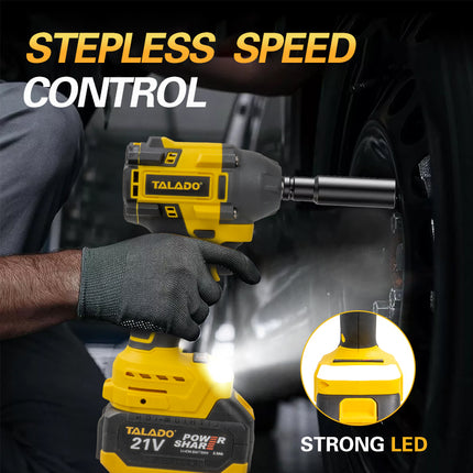 21V Cordless Impact Wrench High Torque Brushless Driver with Half Inch Square Anvil