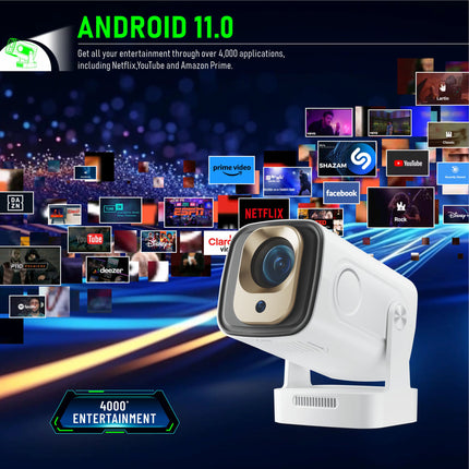 Wireless Mini Smart Projector Android 11 WiFi6 Bluetooth 200ANSI Lumens Portable