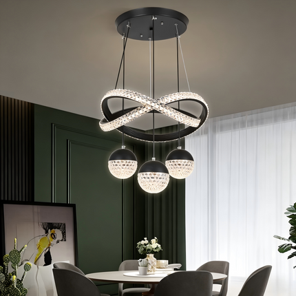 Modern LED Hanging Chandelier Ceiling Light Remote Control Black for Dining Room Staircase Living Room