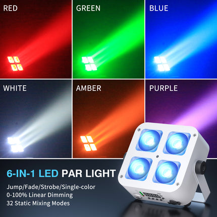 Portable Battery Powered Wireless RGBWA UV LED Event Uplight with App Remote Control Lighting System