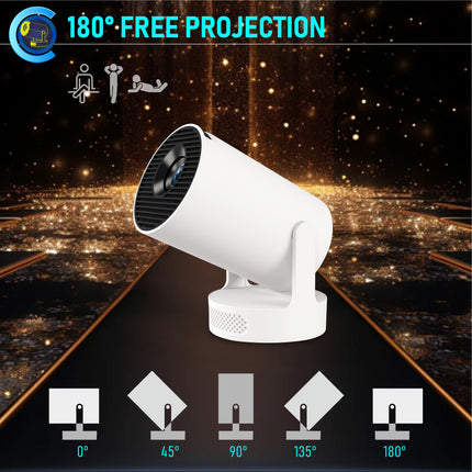 Compact Smart Android Projector WiFi 6 Bluetooth 5 HD Input 170 ANSI Lumens Portable Home Cinema