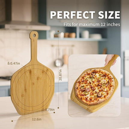 Wooden Pizza Peel 12-Inch for Home Oven & Outdoor Baking