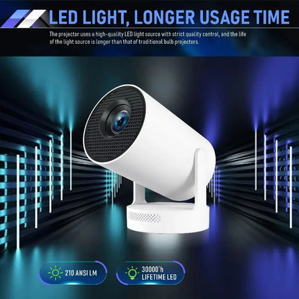 Portable Android Smart Projector WiFi 6 Bluetooth 5 210 ANSI Lumens Compact Home Cinema