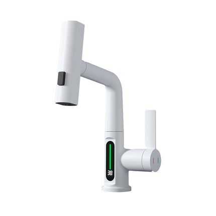 Modern Pull Out Basin Mixer Tap with Temperature Display 90° Swivel Head 1/2 Inch Inlet