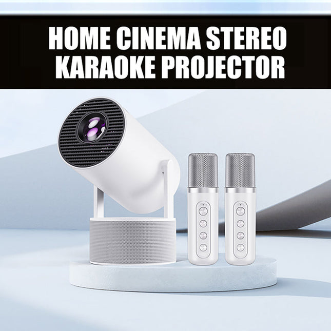 Smart Portable HD Projector with Android System, 4K Input & Dual Wireless Karaoke Mics