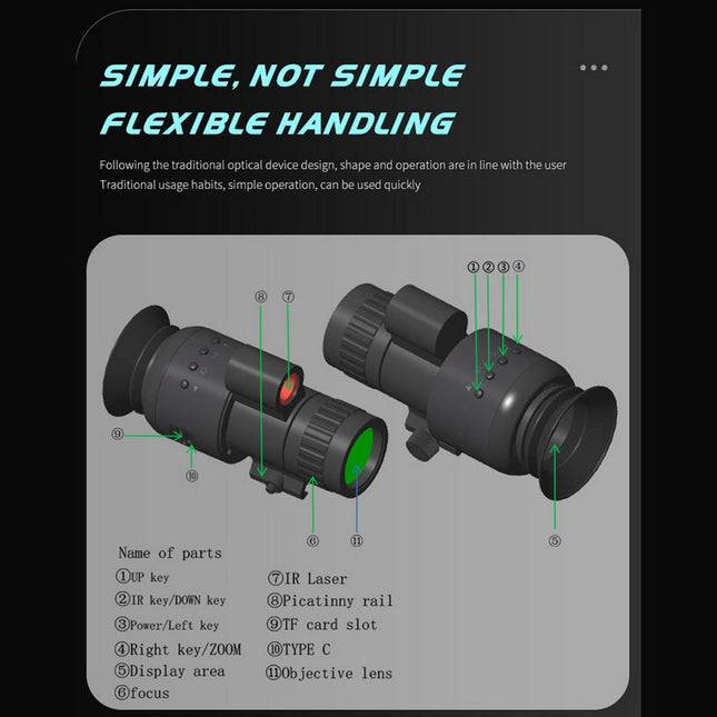 Waterproof Digital Night Vision Monocular 1080P IR Mode 1-10X Zoom