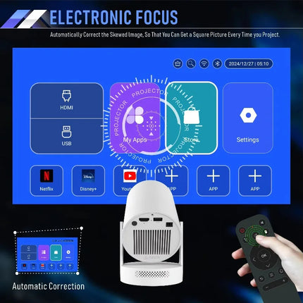 Portable Android Smart Projector WiFi 6 Bluetooth 5 210 ANSI Lumens Compact Home Cinema