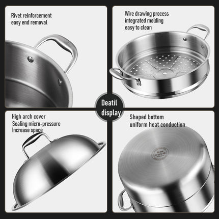 Heavy Duty Stainless Steel Steamer Pot with Steel Lid Multi-Purpose Kitchen Cookware
