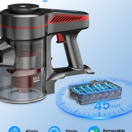 Lightweight Cordless Vacuum Cleaner with Anti-Tangle Floor Head, 0.8L Dust Bin and Rechargeable Battery