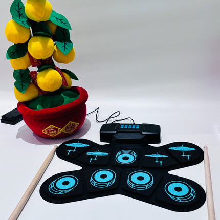 Portable Rechargeable Electronic Drum Pad with Dual Speakers and Desktop Stand