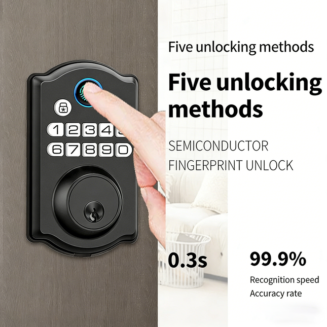 Smart WiFi Fingerprint Door Lock with Tuya App Control for Glass and Wooden Doors