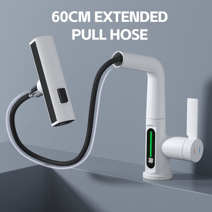 Modern Pull Out Basin Mixer Tap with Temperature Display 90° Swivel Head 1/2 Inch Inlet