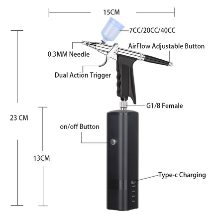 Portable Wireless Airbrush Kit USB Rechargeable Mini Compressor for Makeup Nail Art Cake Decorating