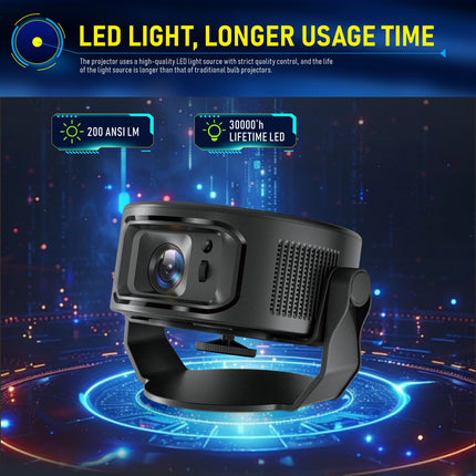 Compact HD LED Projector Android System WiFi6 Bluetooth 200 Lumens