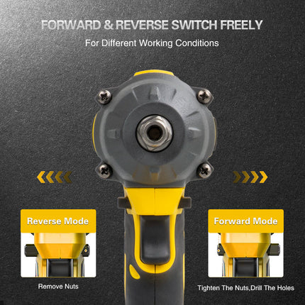 21V Cordless Impact Wrench High Torque Brushless Driver with Half Inch Square Anvil