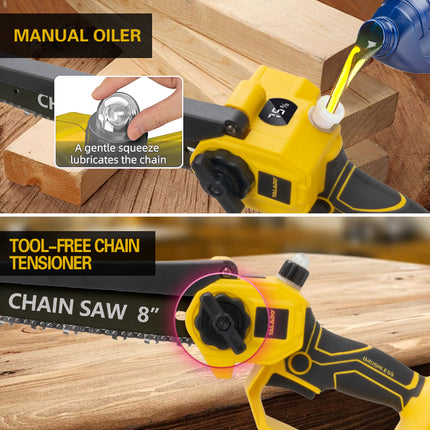 Compact 8 Inch Cordless Electric Chain Saw One-Hand Garden Branch Cutter 600W Brushless