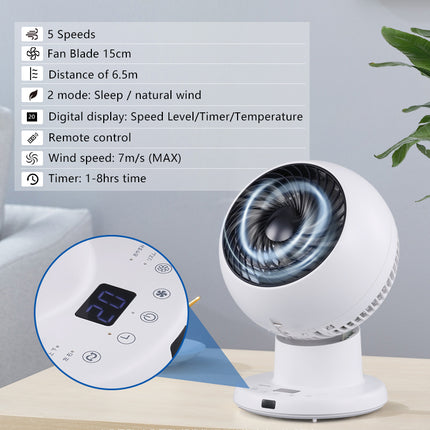 Portable Air Circulator Fan with 5 Adjustable Speeds Digital Controls