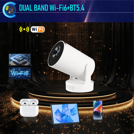 Compact Smart Android Projector WiFi 6 Bluetooth 5 HD Input 170 ANSI Lumens Portable Home Cinema