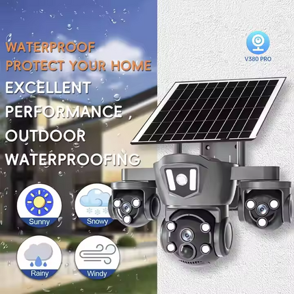 4G Solar PTZ Security Camera Triple Lens Night Vision 350 Degree Pan Outdoor