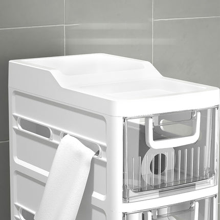 Space-Saving Narrow Bathroom Drawer Cabinet 4-Tier Plastic Organizer with Castors