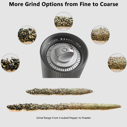 Aluminum Alloy Salt and Pepper Grinder Set with Adjustable Coarseness 170mm Black