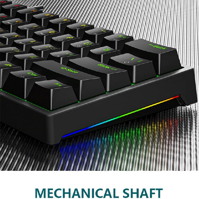Portable 61-Key RGB Mechanical Gaming Keyboard USB-C Wired Compact Layout with Hot-Swappable Switches