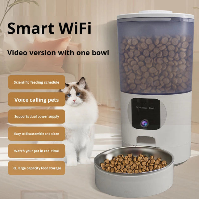 Smart Pet Feeder 6L with Remote App Voice Interaction & Easy-Clean Detachable Tray