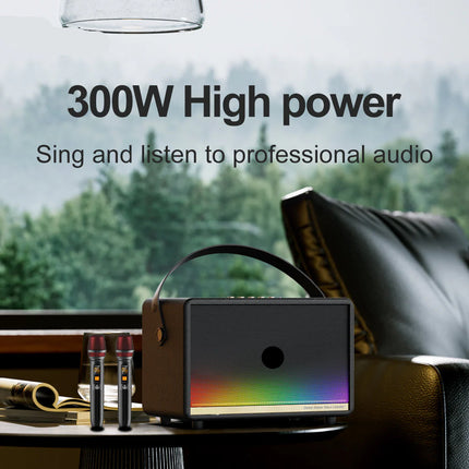 High-Power RGB Bluetooth Karaoke Speaker System with Dual Mics – 300W Party Sound