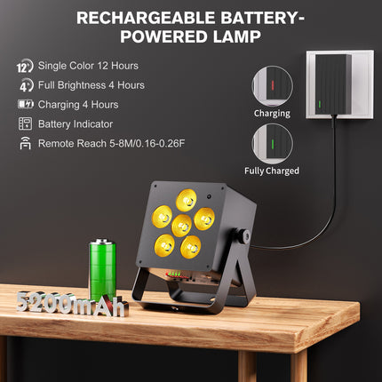 Portable Rechargeable 50W RGBWA UV Wireless DMX LED Par Stage Light Remote Sound App Control