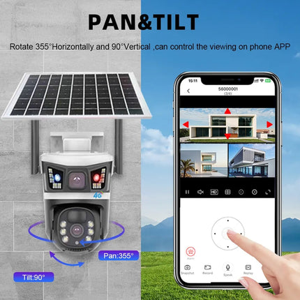 Solar Wireless PTZ Camera Dual Lens 4MP Night Vision 3 Screen Solar Powered