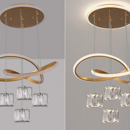 Luxury Gold Crystal Pendant Ceiling Light Modern Aluminum Frame Dining Room Interior Lamp