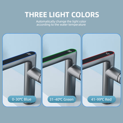 Modern Basin Faucet with LED Temperature Display Dual Mode Water Flow Zinc Alloy Body