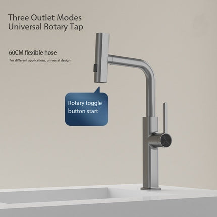 Stainless Steel Pull Out Bathroom Tap with LED Display 3 Spray Modes 360 Degree Swivel