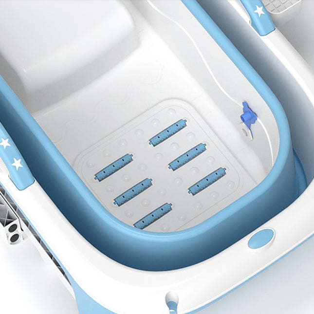 Portable Foldable Children’s Bathtub with Foot Roller & Storage Rack