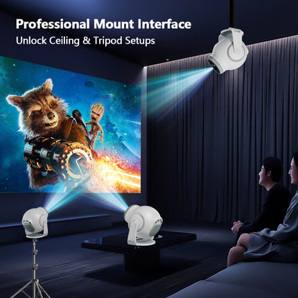 Compact HD Smart Projector 150 Inch Screen 290 Lumens Auto Keystone WiFi6 White