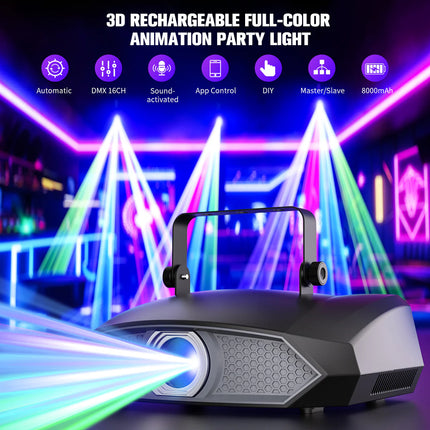 Smart 2W RGB Laser Projector with Dynamic 3D Effects & Wireless App Control
