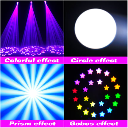 100W RGB LED Moving Head Stage Light with Multi Colour Effects and Pattern Projection for DJ Party Events