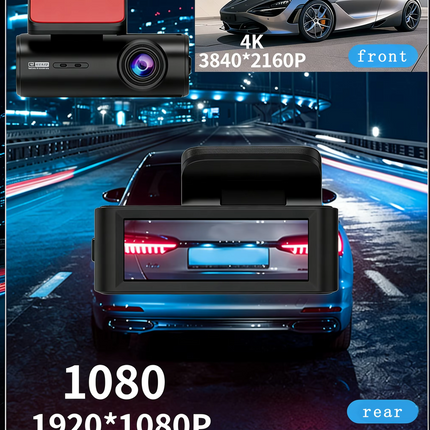 Dual Lens 4K Car Dash Camera with Rear Camera, WiFi and Loop Recording