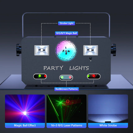 Smart RGB Laser Party Light with Music Sync, Remote Control & Multi-Effect Projection