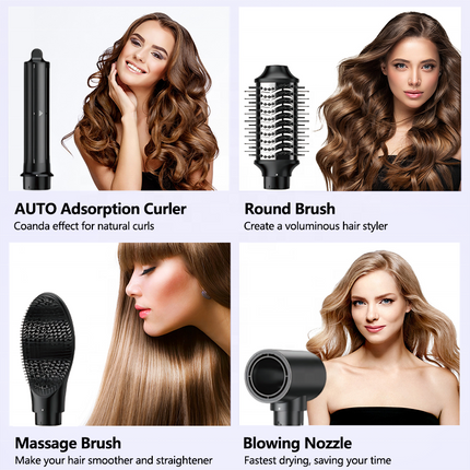 6 in 1 Multifunction Hair Dryer Brush Set with Curling Iron and Styling Combs