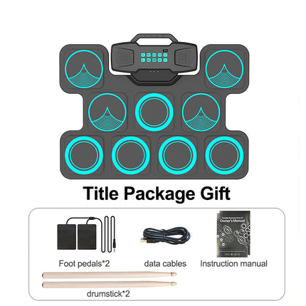 Portable Rechargeable Electronic Drum Pad with Dual Speakers and Desktop Stand