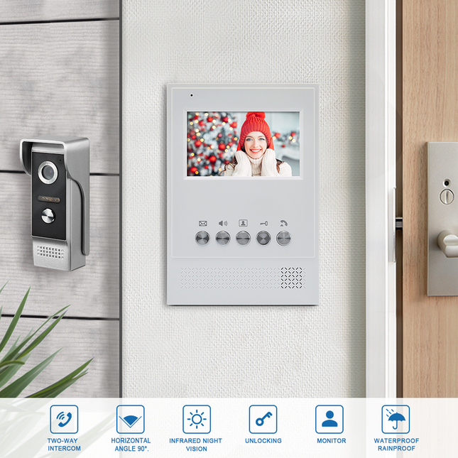 Home Video Doorphone 4.3” Display with Intercom, Night Vision, and Door Unlock Function